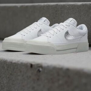 Nike Court Legacy Lift Low White Silver Sneakers Size 11W 10M BNIB Womens Mens